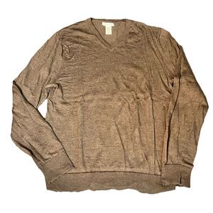 Gap Brown Italian Merino Wool Long Sleeve V-Neck Sweater Size Medium